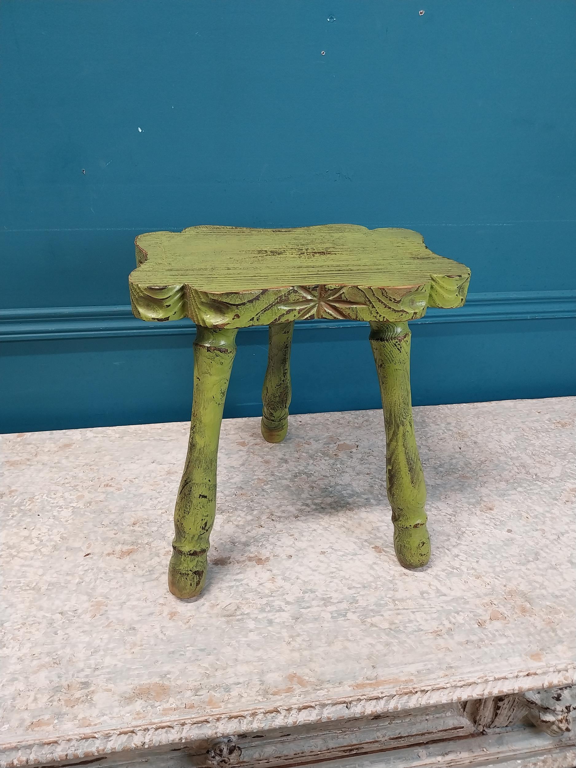 20th C. Irish painted pine milking stool {34 cm H x 30 cm W x 34 cm D}. - Image 2 of 6