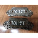 Pair of cast iron Toilet signs in the Art Deco style {7 cm H x 18 cm W}.
