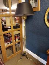 Good quality Edwardian brass standard lamp with cloth shade {180 cm H x 56 cm Dia.}.