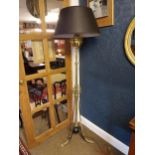 Good quality Edwardian brass standard lamp with cloth shade {180 cm H x 56 cm Dia.}.