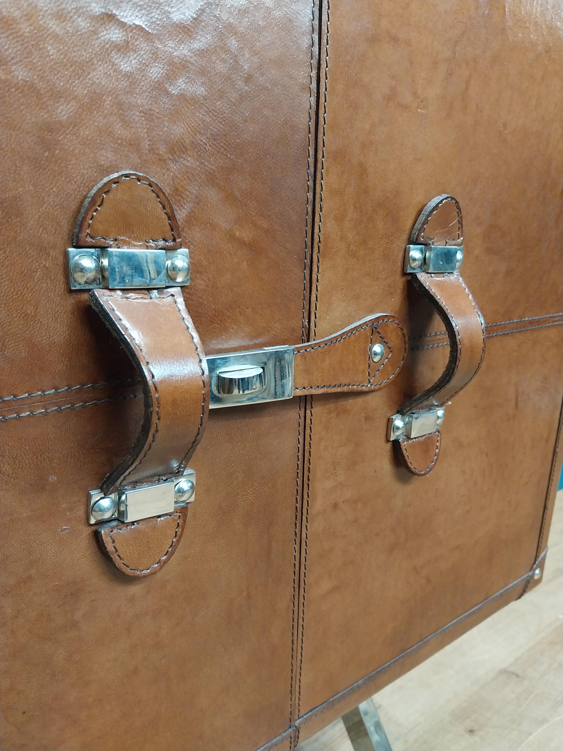 Leather and chrome bar the two doors enclosing shelves pigeon holes and a drawer, raised on X - - Image 12 of 12