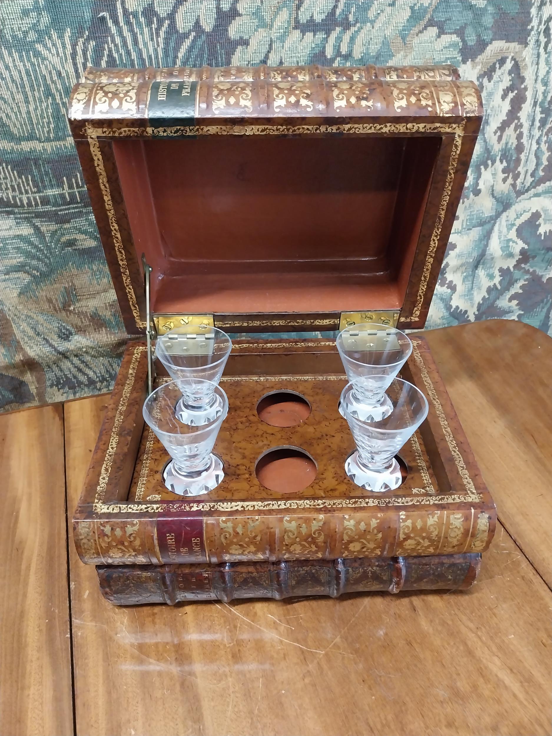 Early 20th C. decanter box in the form of books {19 cm H x 26 cm W x 21 cm D}. - Image 4 of 9