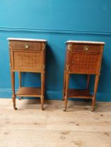 Pair of Edwardian Kingwood bedside lockers with marble tops, ormolu mounts and single drawer over