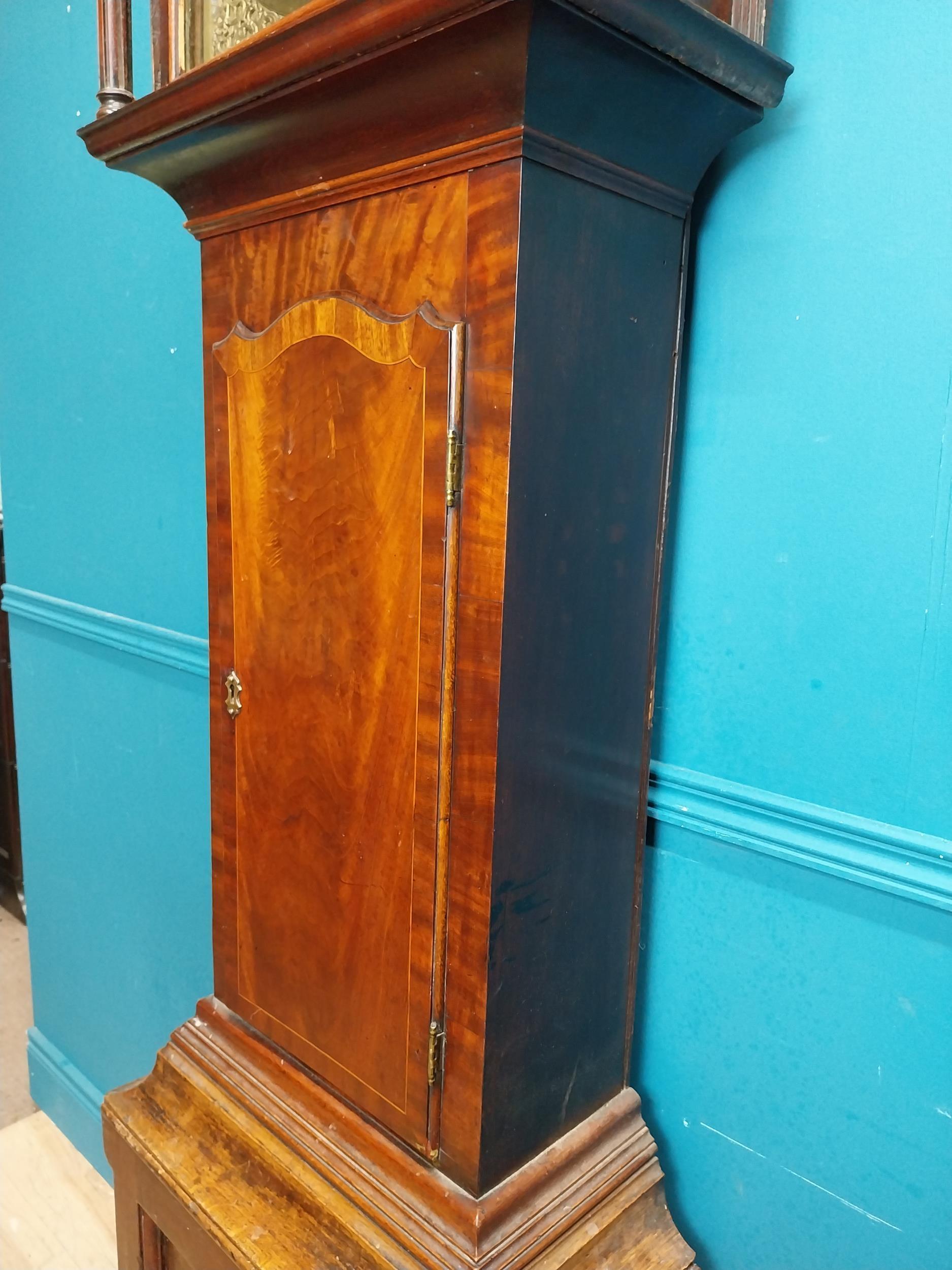 Early 19th C. oak and mahogany inlaid long case Grandfather clock the moulded cornice above a - Image 5 of 5