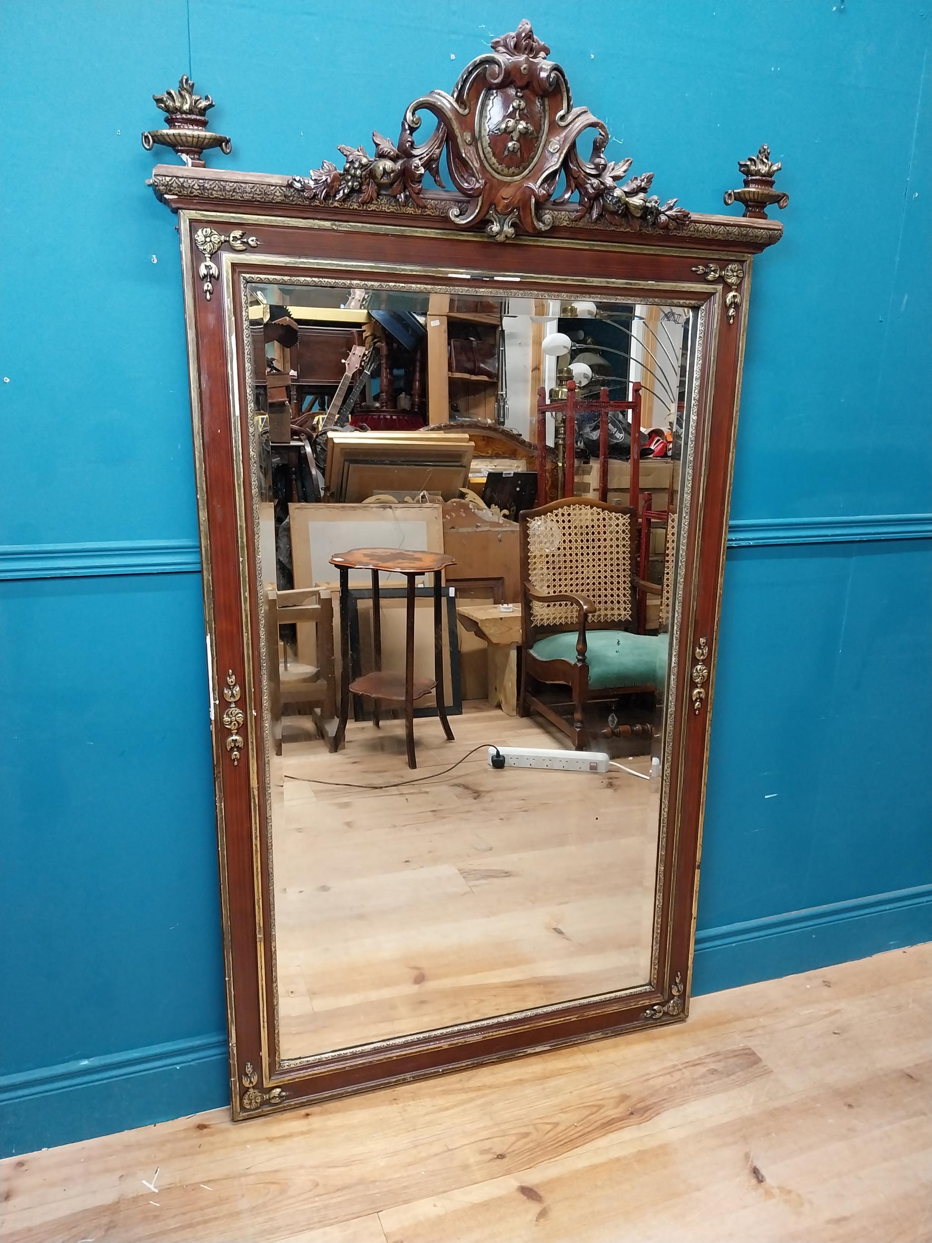 19th C. gilt and painted wood French wall mirror with floral and urn decoration. {172 cm H x 98 cm W - Image 2 of 10
