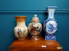 Three vintage Oriental ceramic vases {37 cm H, 27 cm H and 30 cm H}.