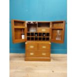 Exceptional quality walnut home bar with two short drawers and one long drawer, brass mounts and