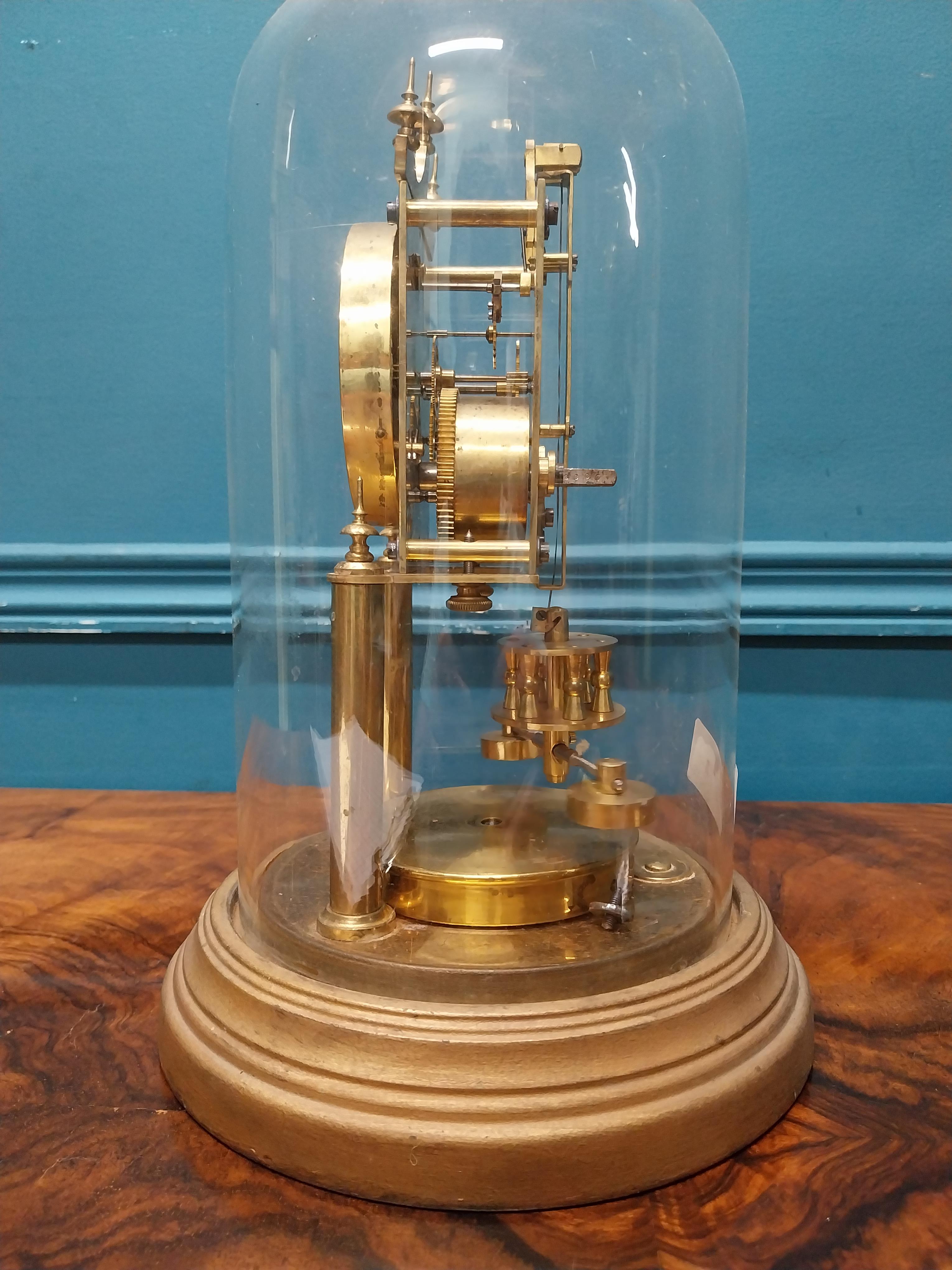 Edwardian brass skeleton clock under glass dome. {28 cm H x 18 cm Dia.}. - Image 2 of 3
