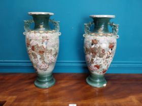 Pair of 19th C. oriental ceramic vases. {47 cm H x 23 cm Dia.}.