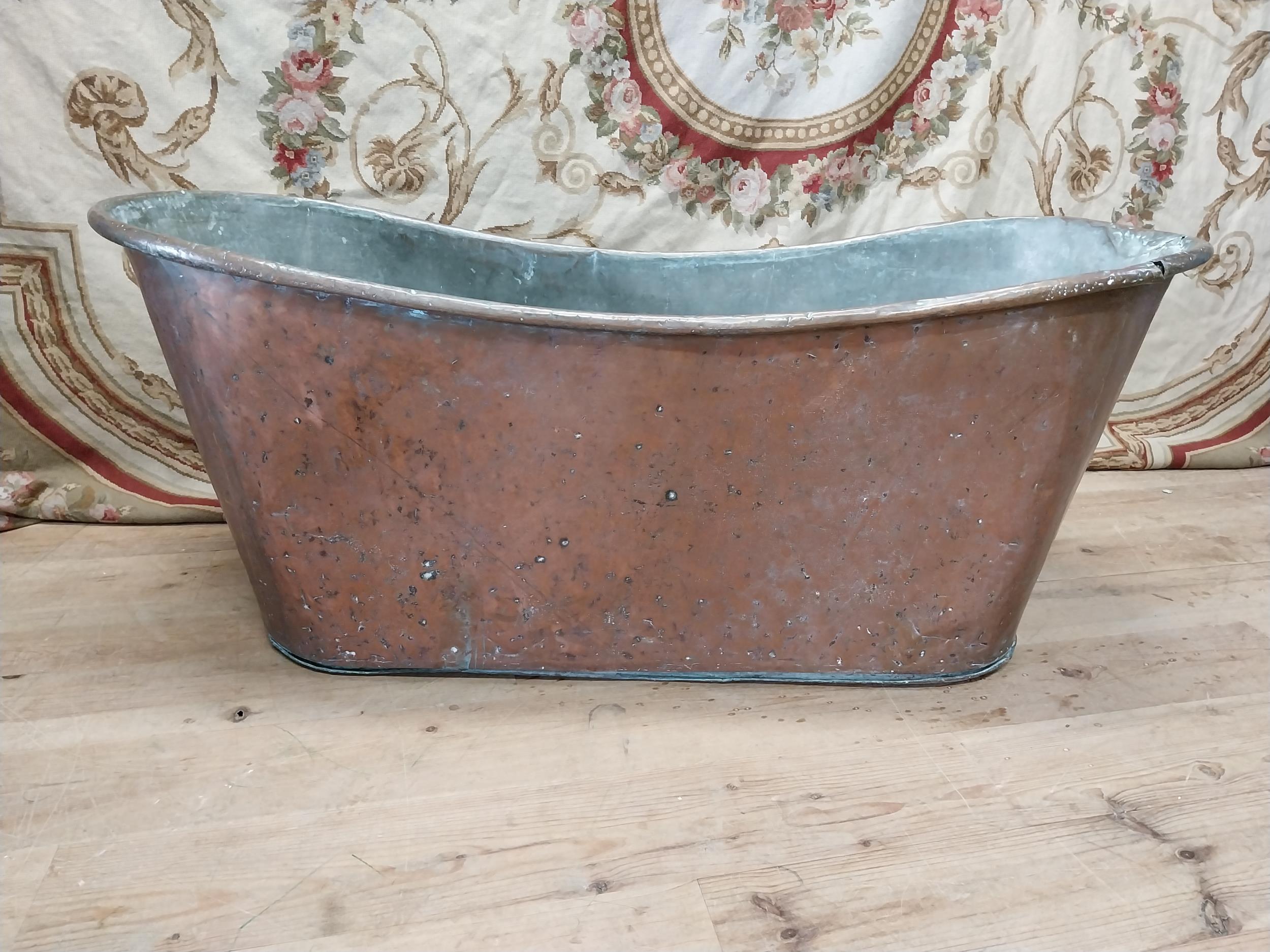 19th C. French copper bath. {62 cm H x 150 cm W x 60 cm D}. - Image 4 of 8