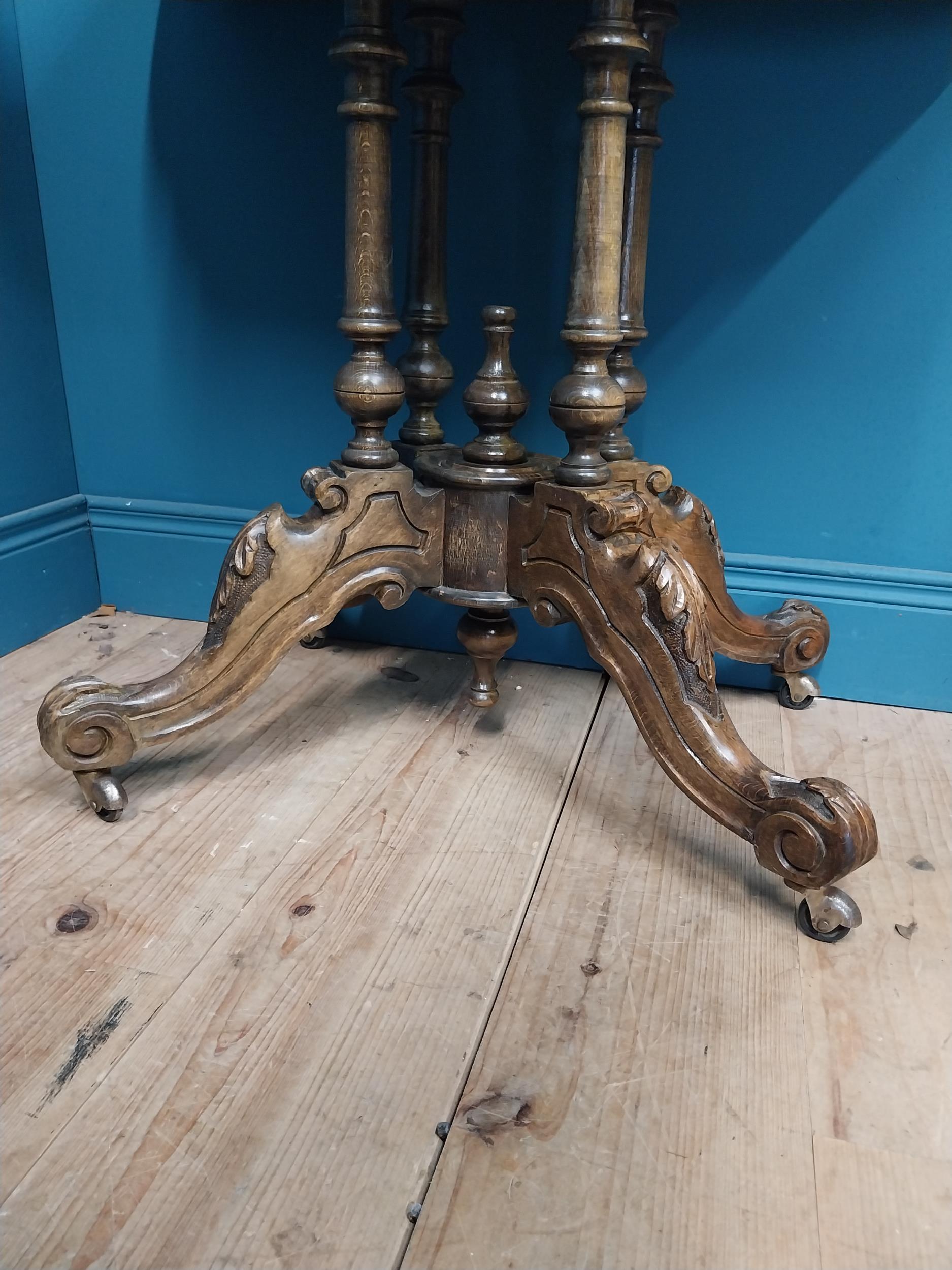 19th C. walnut turn over leaf card table raised on turned columns, four carved outwept feet and - Image 5 of 5