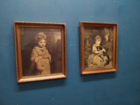 Pair of coloured Portrait prints mounted in gilt frames {44 cm H x 39 cm W}.