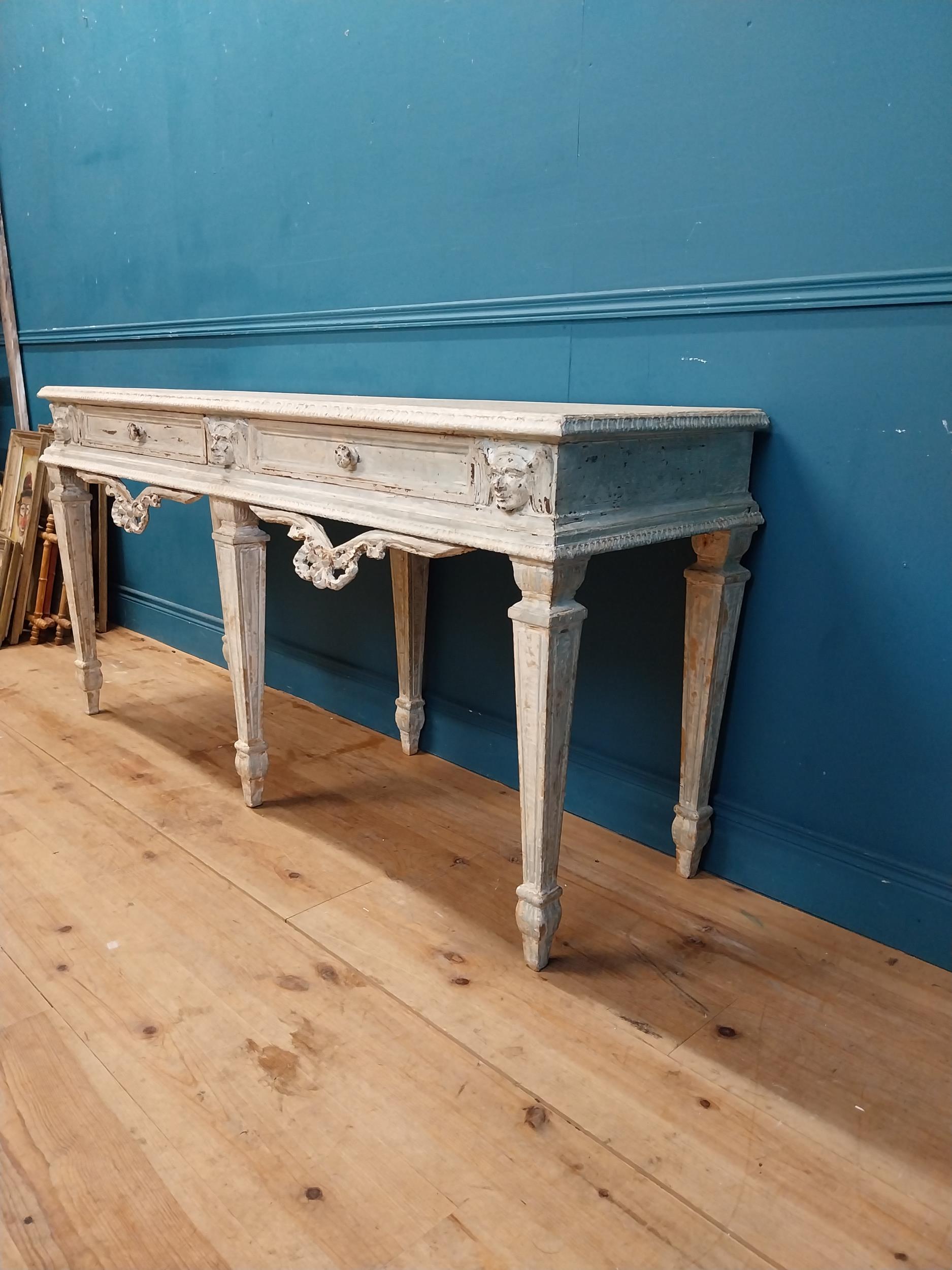 Good quality French painted pine console table with two drawers in the frieze raised on square - Image 10 of 10