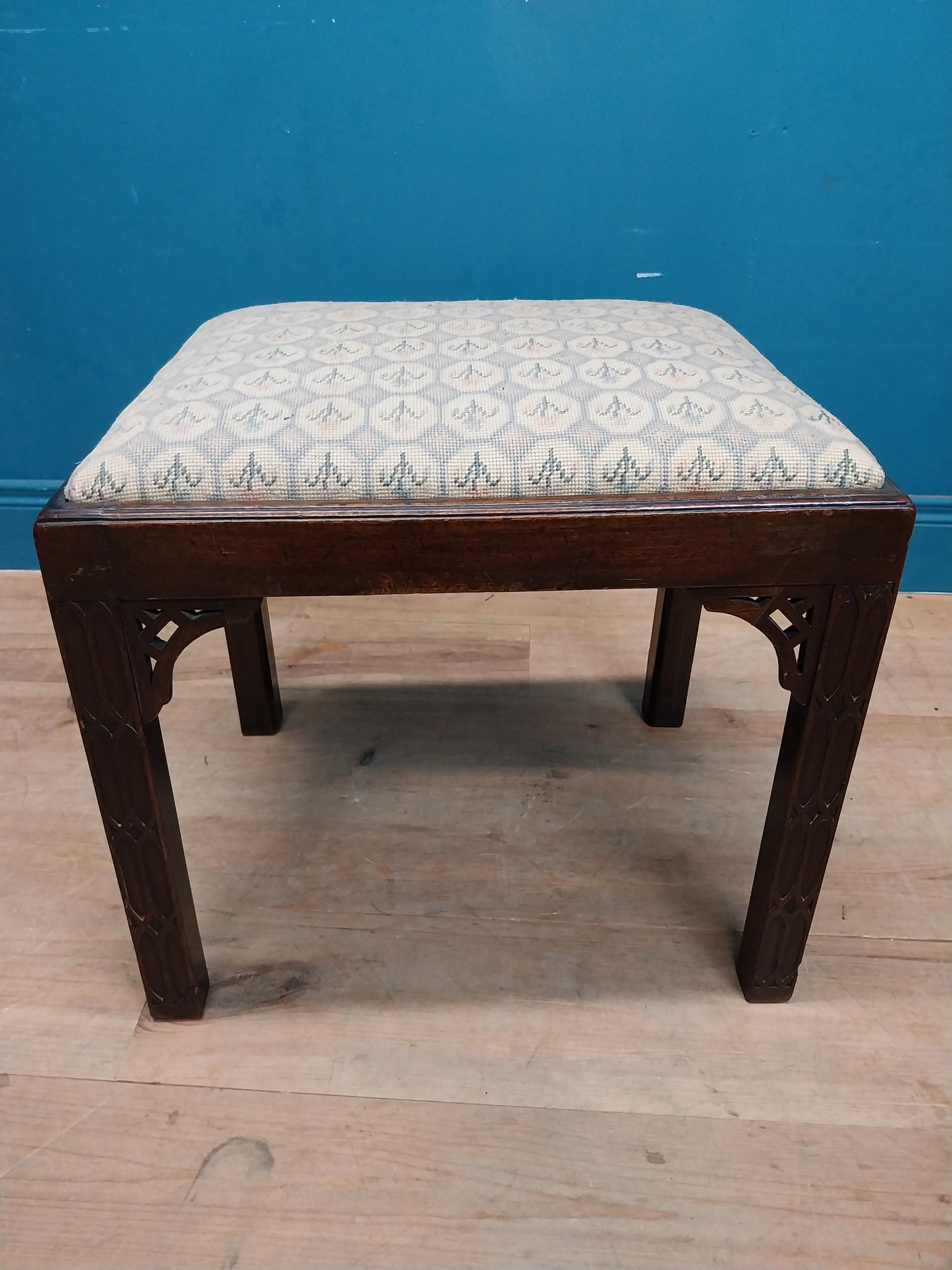 19th C. mahogany and upholstered stool in the Chippendale style. {46 cm H x 54 cm W x 43 cm D}. - Image 6 of 7