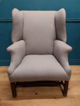 Irish Georgian mahogany and upholstered wing back armchair. {115 cm x 80 cm W x 85 cm D}.