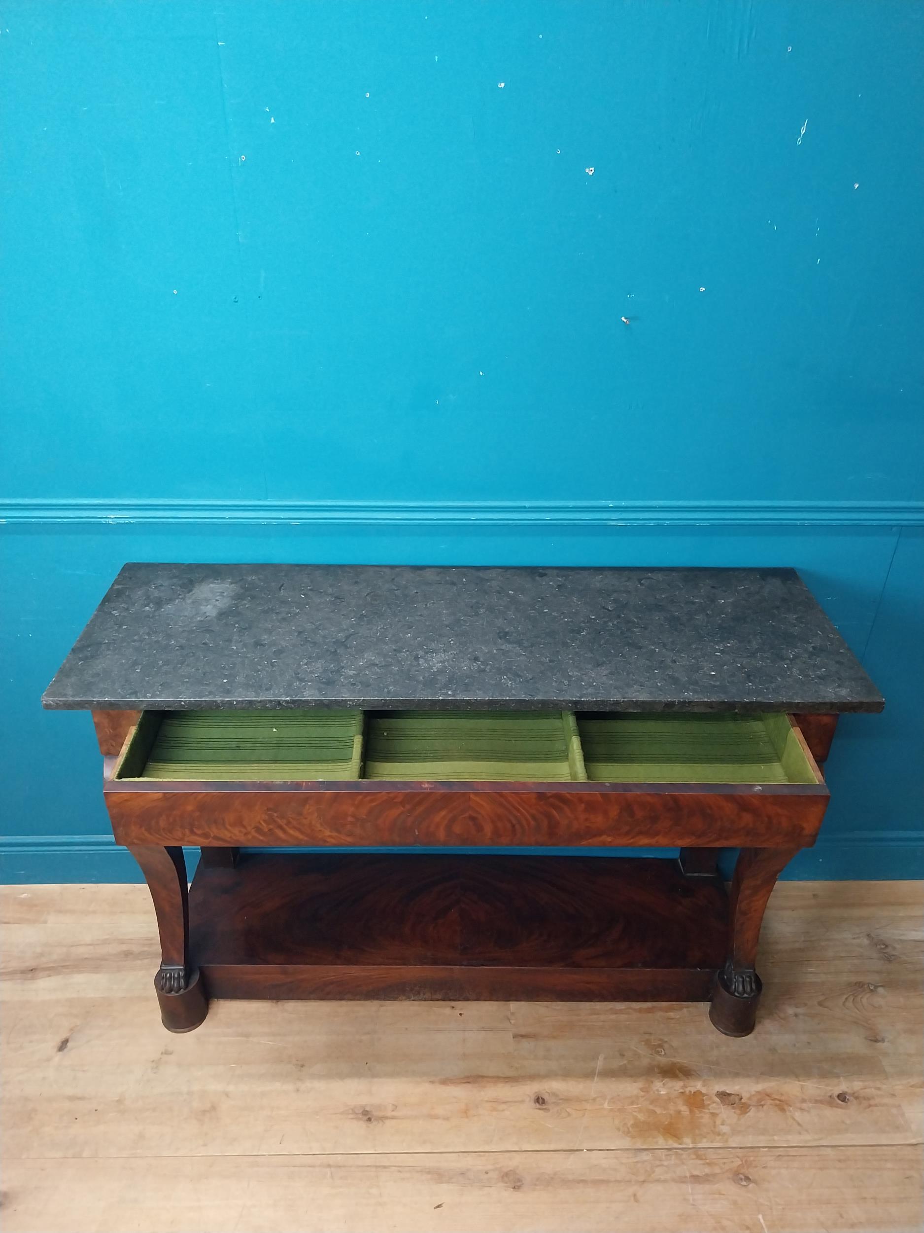 Good quality 19th C. mahogany console table with single drawer in frieze with marble top on platform - Image 8 of 8