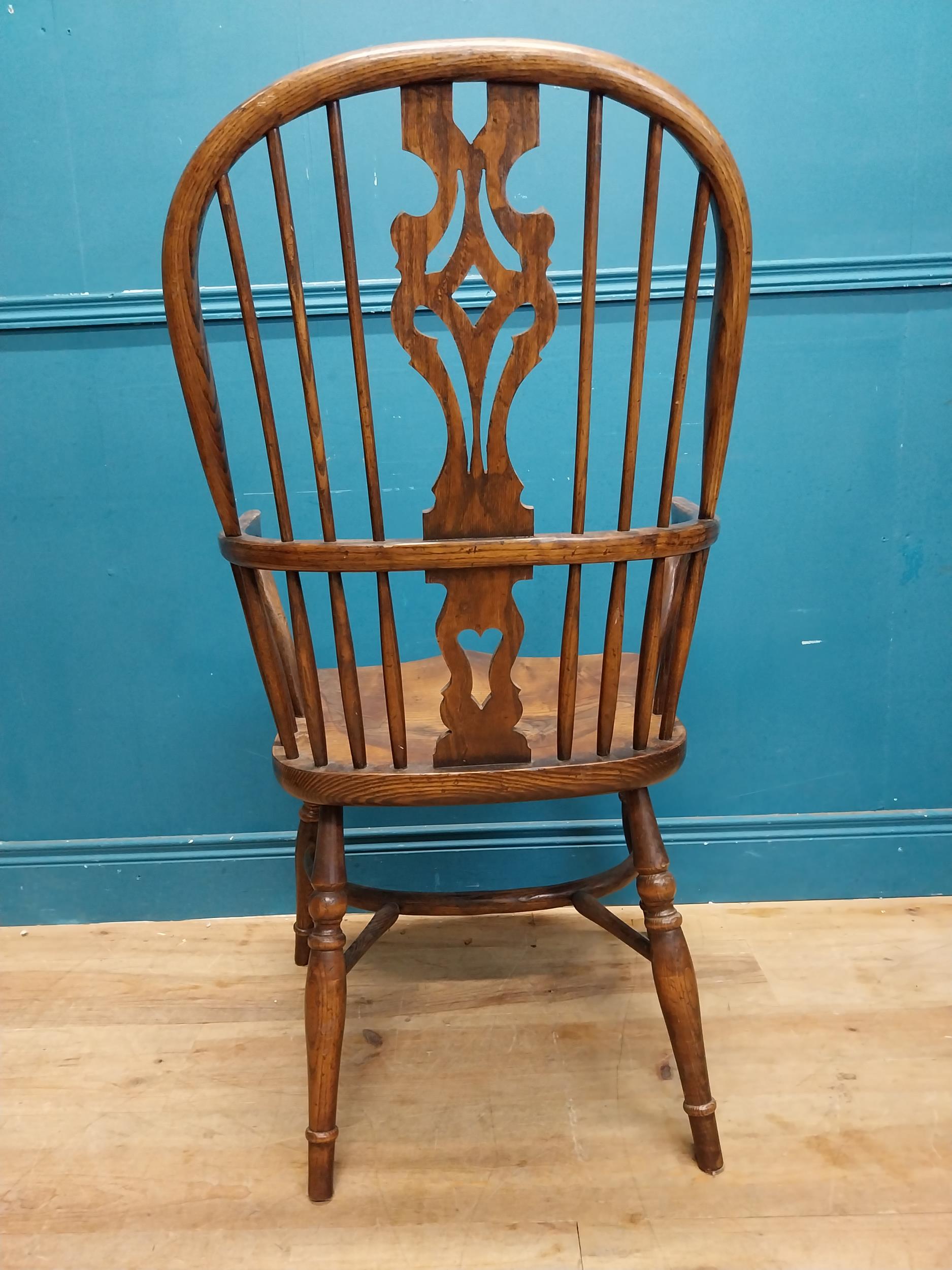 Set of six early 20th C. ash and elm Windsor armchairs raised on carved legs {106 cm H x 58 cm W x - Image 10 of 10