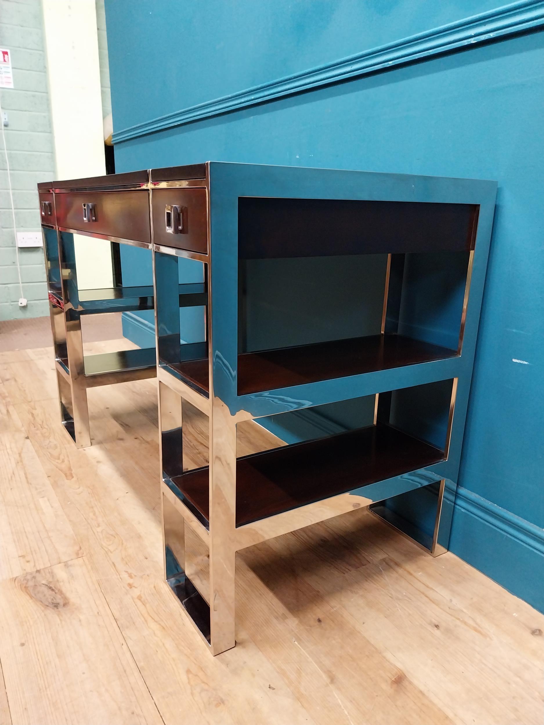 Exceptional quality chrome and cherrywood designer desk with leather top and two short drawers and - Image 3 of 5