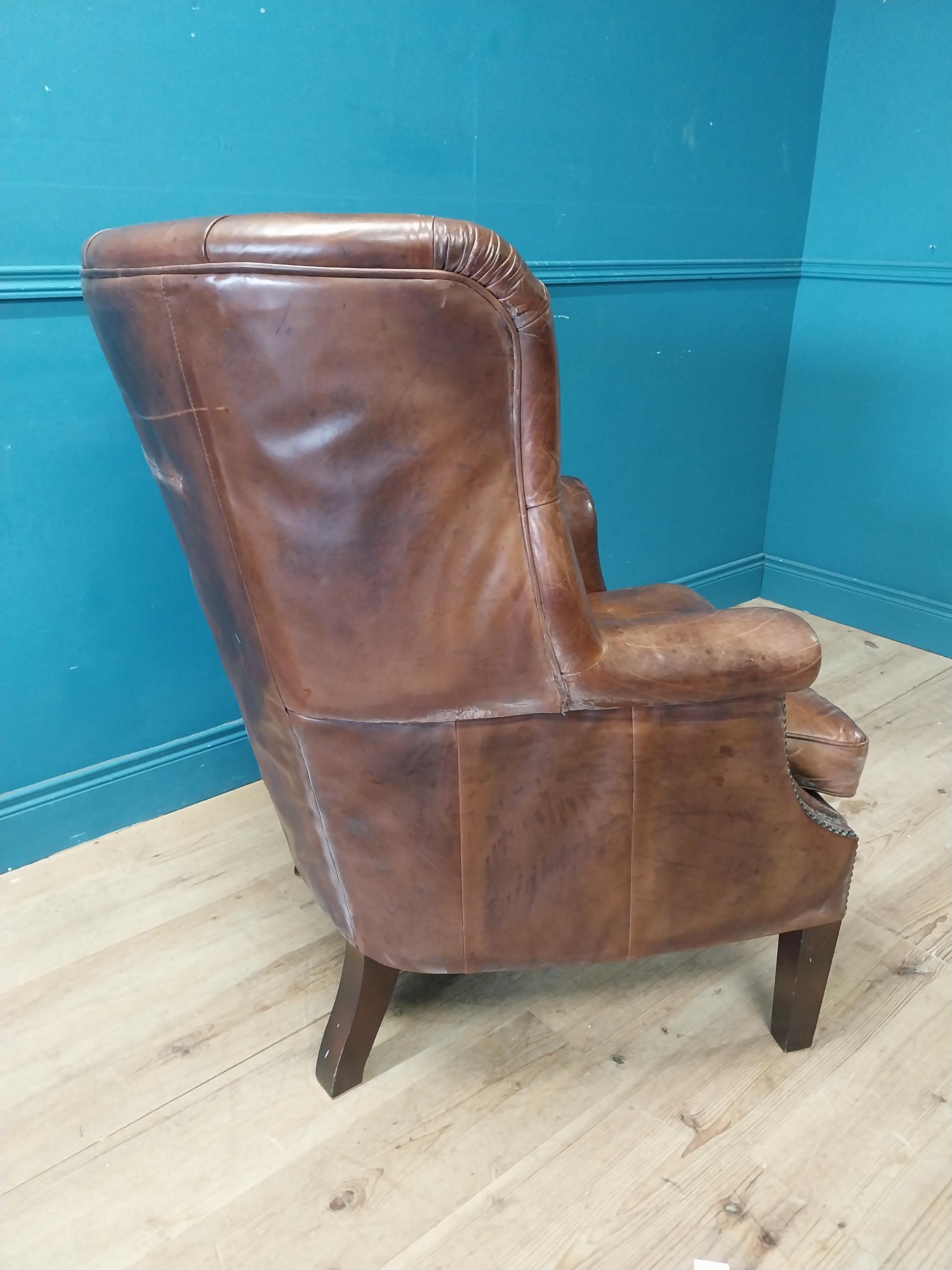 Good quality hand dyed deep buttoned wingback armchair raised on square legs. {108 cm H x 84 cm W - Image 3 of 5