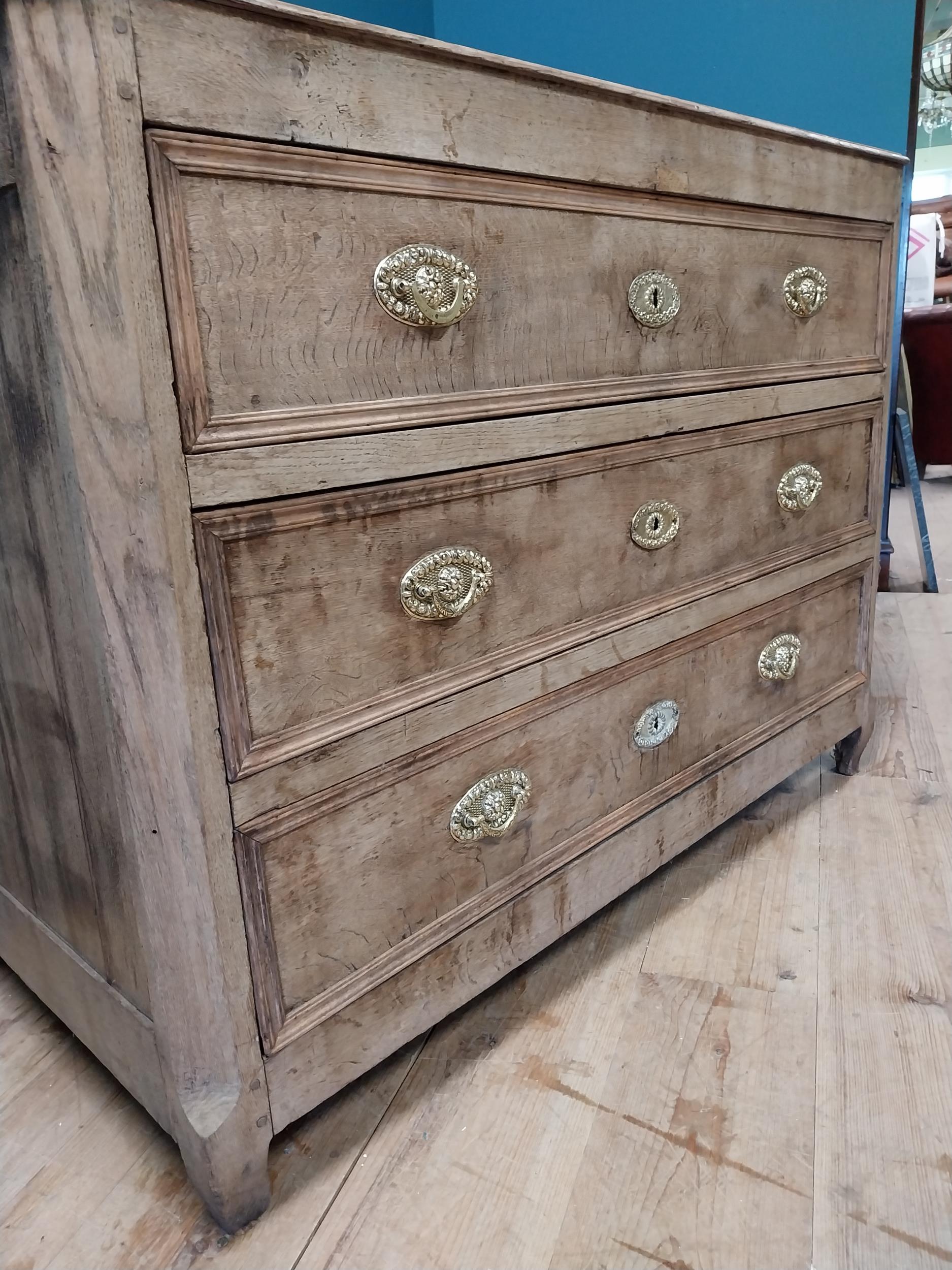 19th C. French bleached oak chest of drawers with three long drawers {86 cm H x 102 cm W x 60 cm - Image 3 of 8