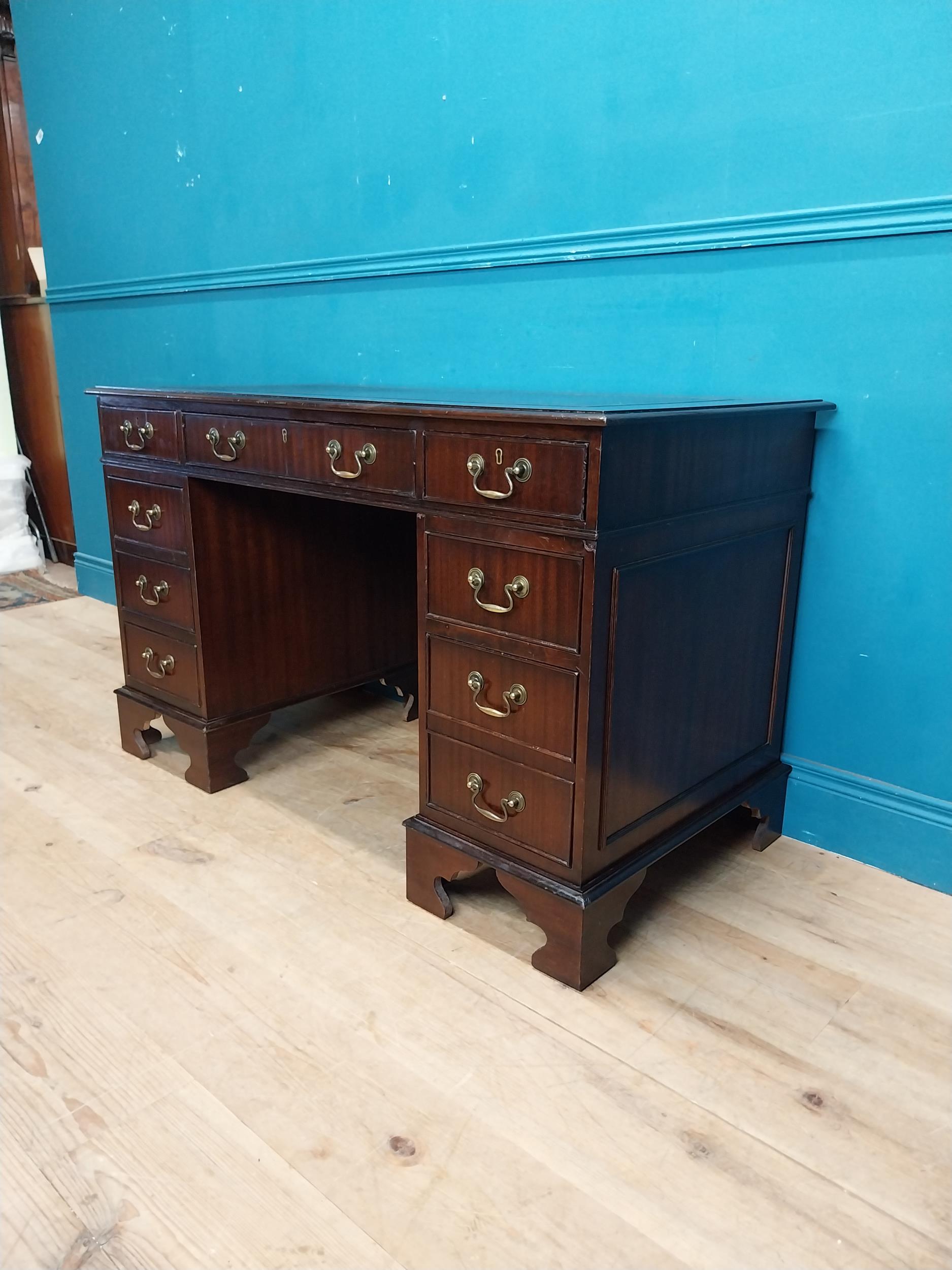 Mahogany pedestal desk with tooled leather top and eight short drawers and single drawer in frieze - Image 4 of 6