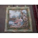 French framed tapestry Lovers scene {95 cm H x 90 cm W}.
