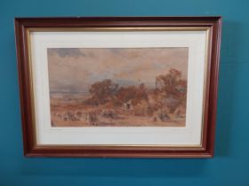 19th C. watercolour Cornfield near Hastings by William Benett. {53 cm H x 74 cm W}.