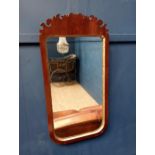 Mahogany and gilt pier mirror {H 87cm x W 44cm x D 4cm }.