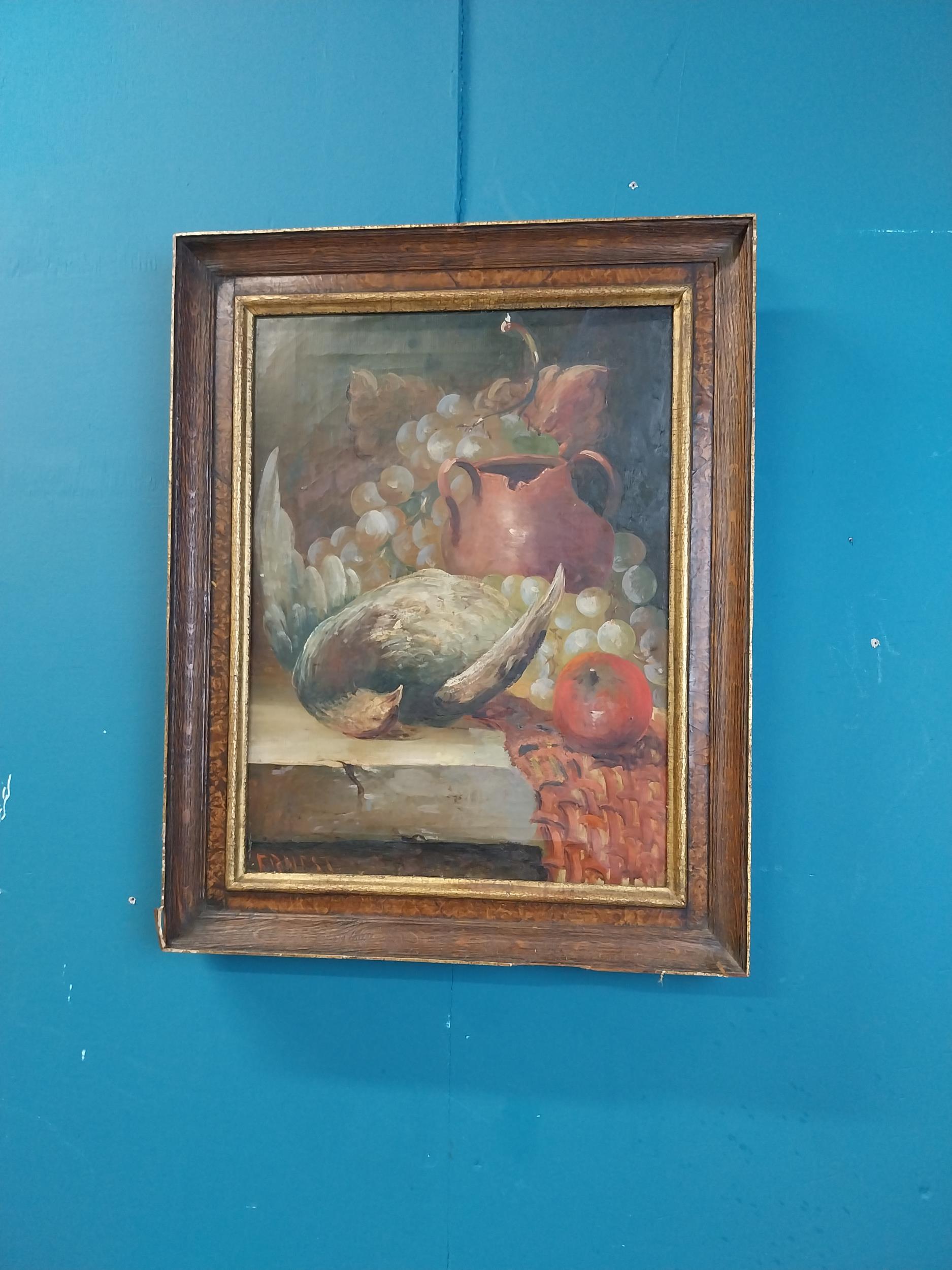 Early 20th C. oil on canvas - Still Life mounted in wooden frame {50 cm H x 40 cm W}. - Image 4 of 6