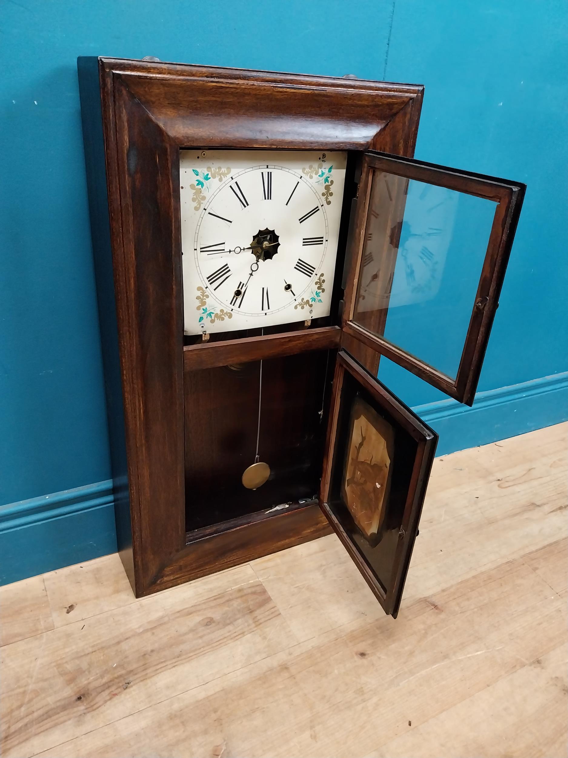 Early 20th C. mahogany wall clock {77 cm H x 43 cm W x 13 cm D}. - Image 7 of 7