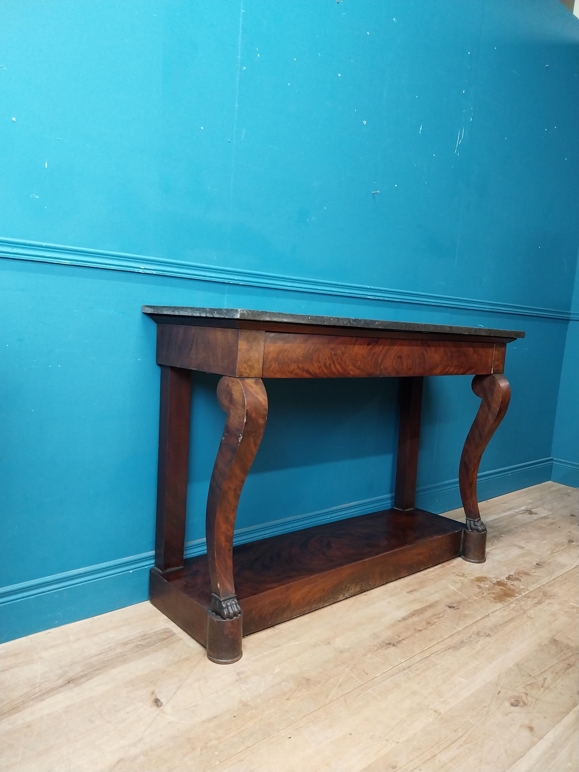 Good quality 19th C. mahogany console table with single drawer in frieze with marble top on platform - Image 2 of 8