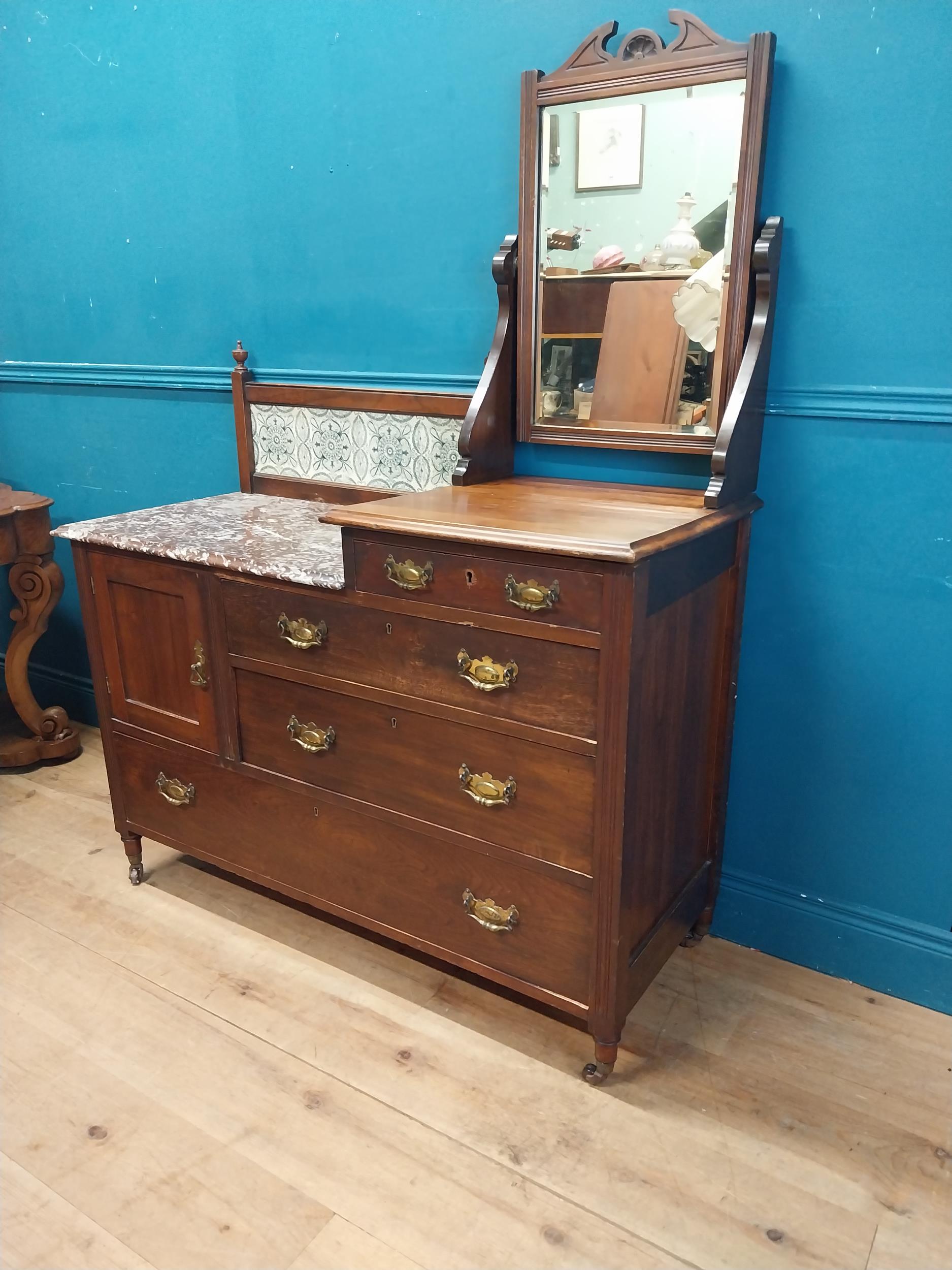 Edwardian mahogany dressing table with marble top and tiled gallery back {156 cm H x 120 cm W x 50 - Image 3 of 6