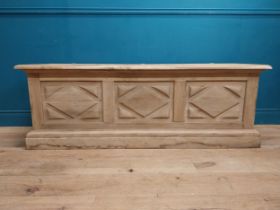 Early 20th C. bleached oak blanket box with metal mounts. {57 cm H x 162 cm W x 52 cm D}.