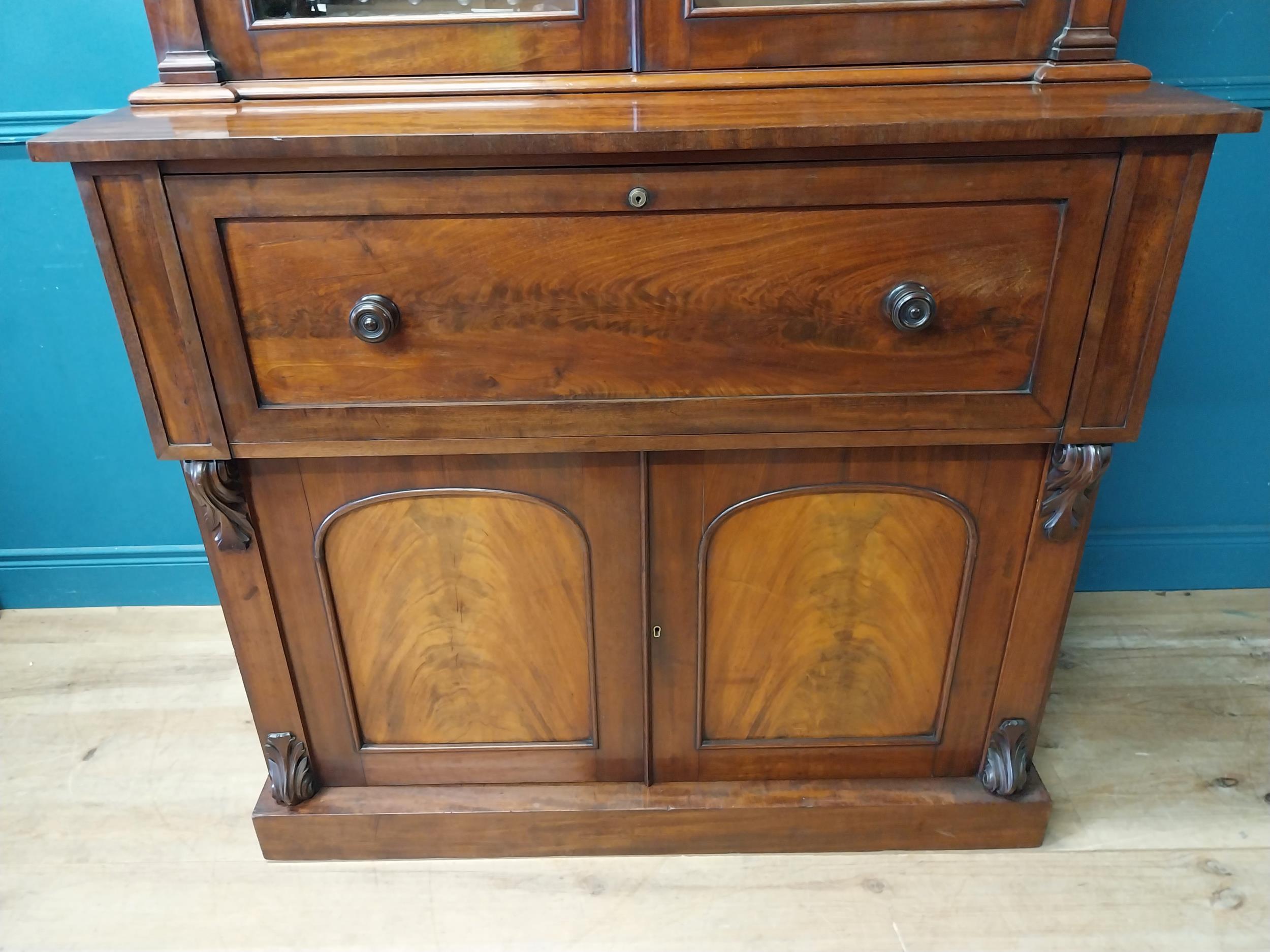 19th C. mahogany bureau bookcase with two glazed doors and fitted interior over two blind doors {231 - Image 4 of 11