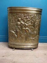 Edwardian embossed brass stick stand {66 cm H x 56 cm W x 25 cm}.