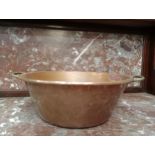 Copper preserving pan with brass handles {H 14cm x W 43cm x D 36cm }.