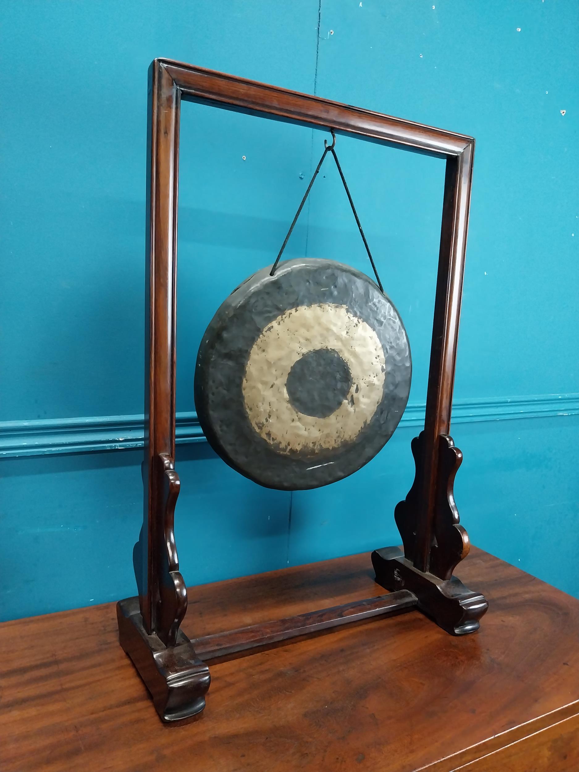 19th C. Oriental hardwood gong. {68 cm H x 46 cm W x 22 cm D}. - Image 2 of 5