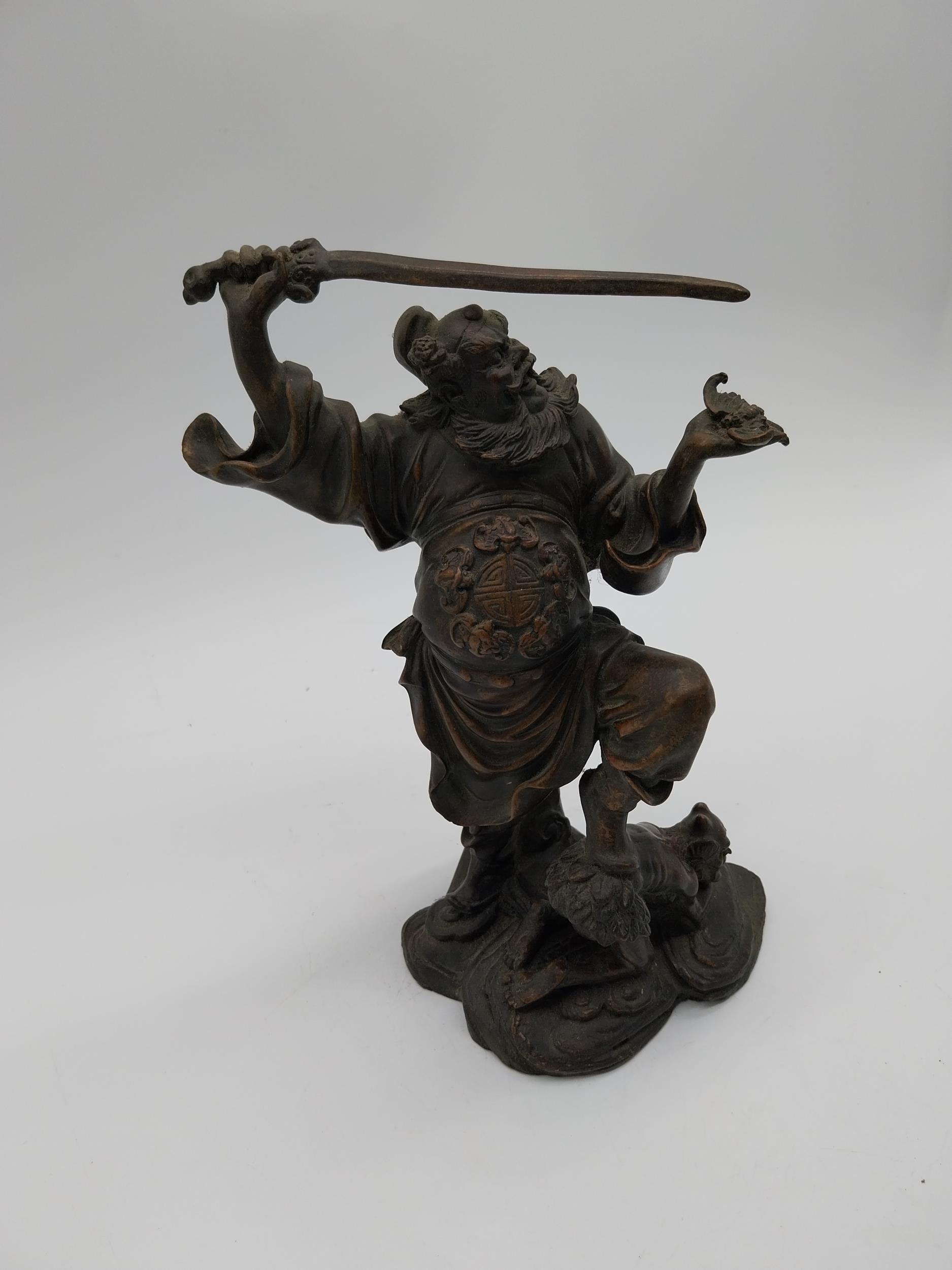 Bronze model of Oriental warrior. {26 cm H x 19 cm W x 12 cm D}. - Image 2 of 7