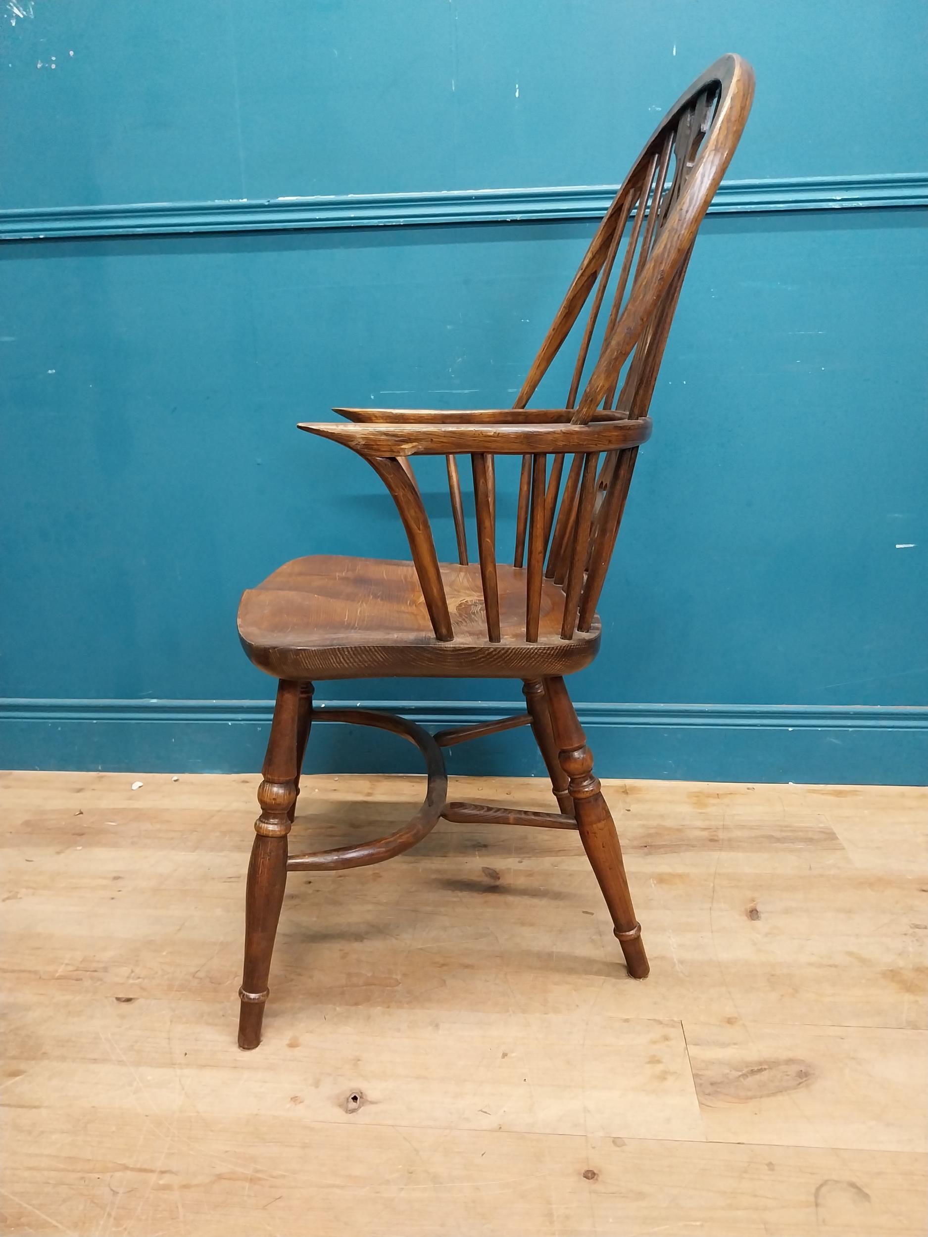 Set of six early 20th C. ash and elm Windsor armchairs raised on carved legs {106 cm H x 58 cm W x - Image 7 of 10