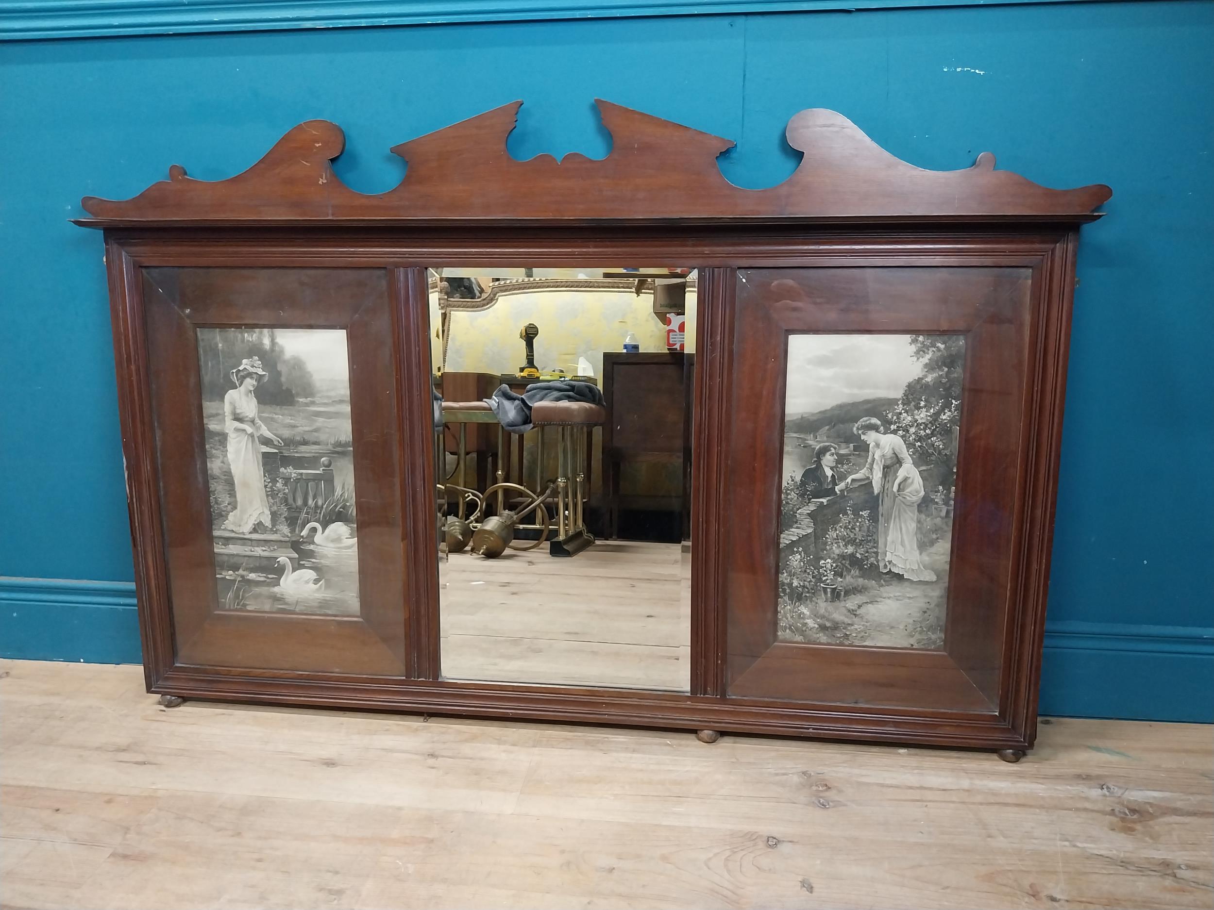 Edwardian mahogany overmantle mirror surmounted by black and white scenes of Lady and Swans and - Bild 2 aus 6