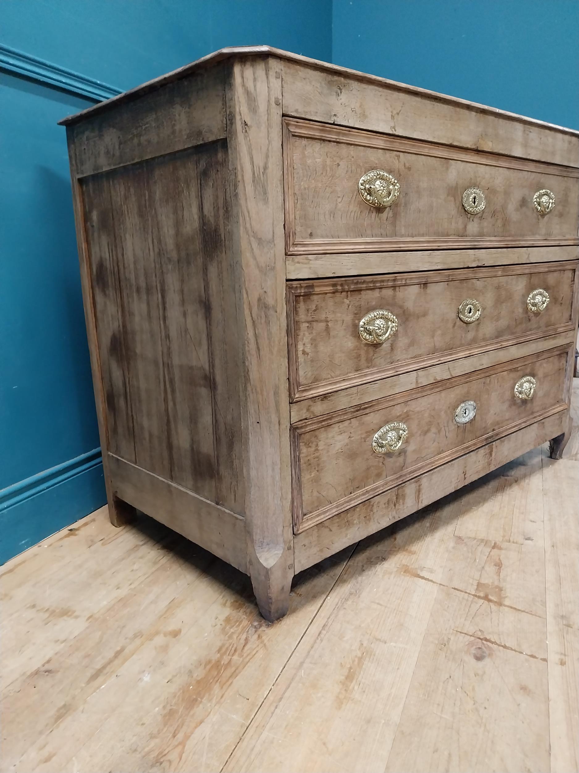 19th C. French bleached oak chest of drawers with three long drawers {86 cm H x 102 cm W x 60 cm - Image 2 of 8