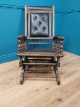 19th C. walnut and leather rocking chair {102 cm H x 58 cm W x 72 cm D}.