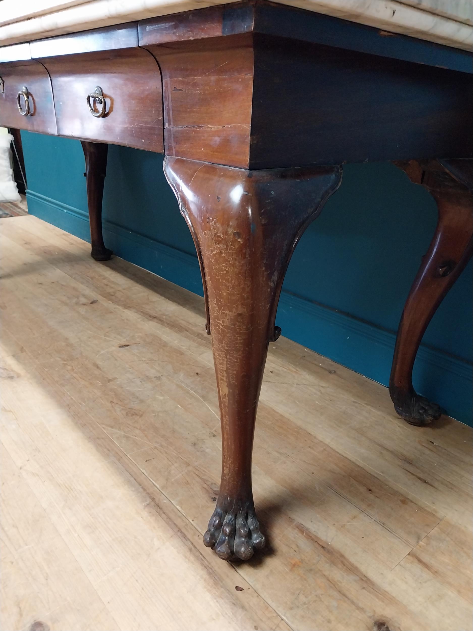 19th C. Irish mahogany side table raised on claw feet with three drawers in frieze with marble - Image 5 of 7
