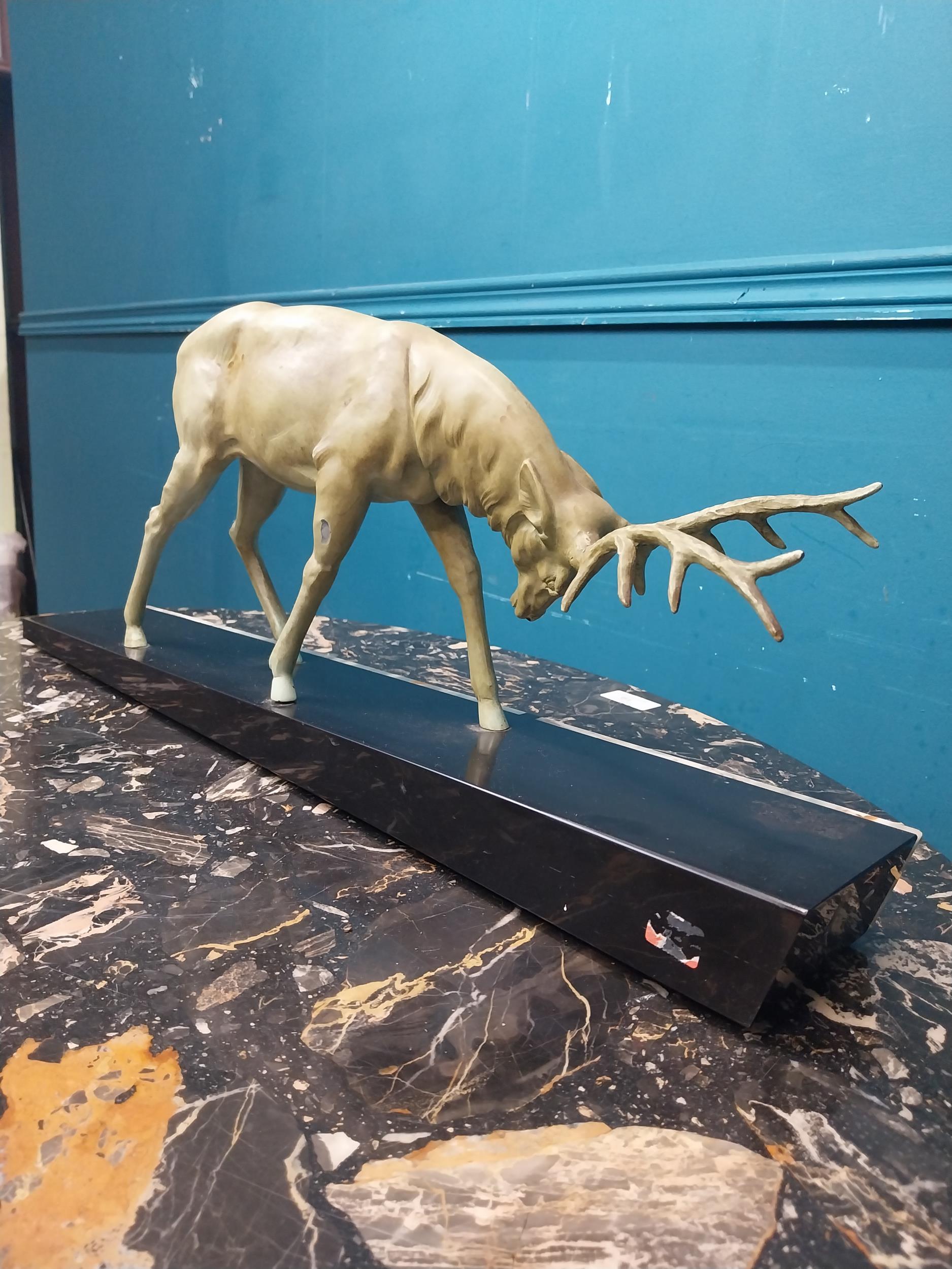 Art Deco spelter Stag on marble base. {24 cm H x 60 cm W x 16 cm D}. - Image 4 of 4