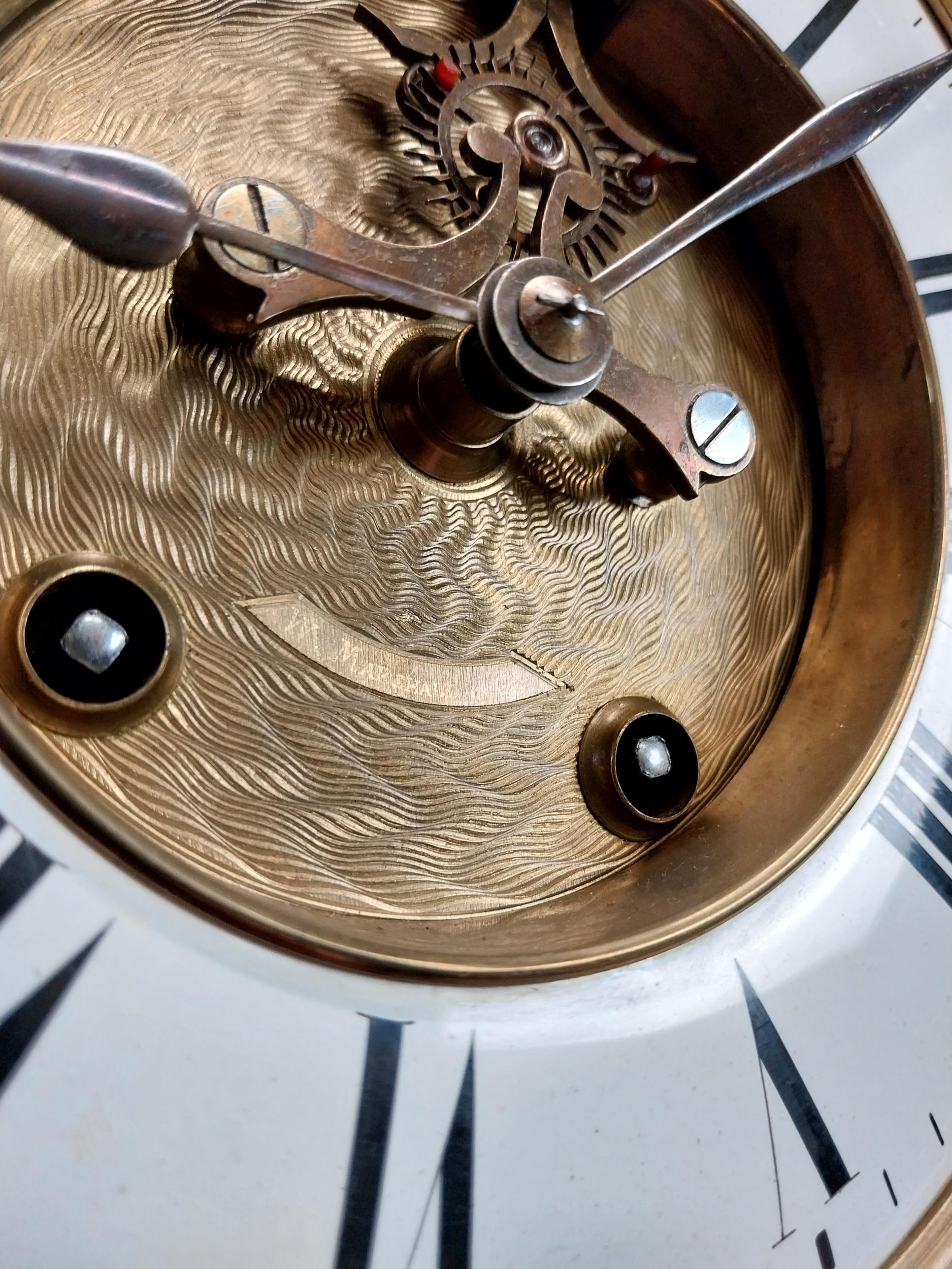 Edwardian mahogany mantle clock. {44 cm H x 22 cm W x 21 cm D}. - Image 5 of 6