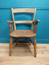 19th C. pine open armchair on turned legs. {98 cm H x 57 cm W x 48 cm D}.