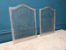 Pair of early 20th C. etched glass Café panels {60 cm H x 44 cm W}.