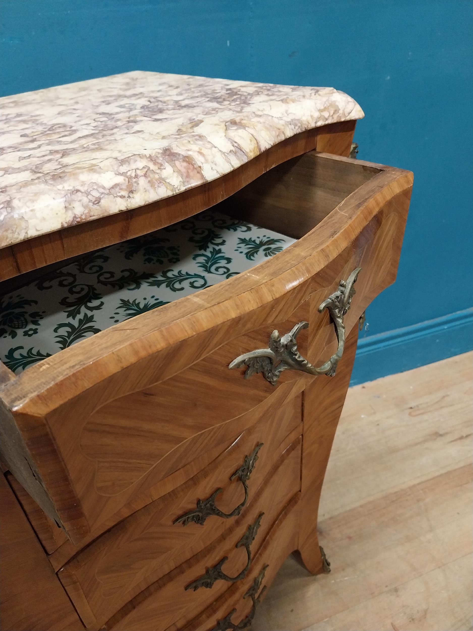 Edwardian kingwood chest of drawers with brass mounts and marble tops. {82 cm H x 45 cm W x 30 cm - Image 7 of 8