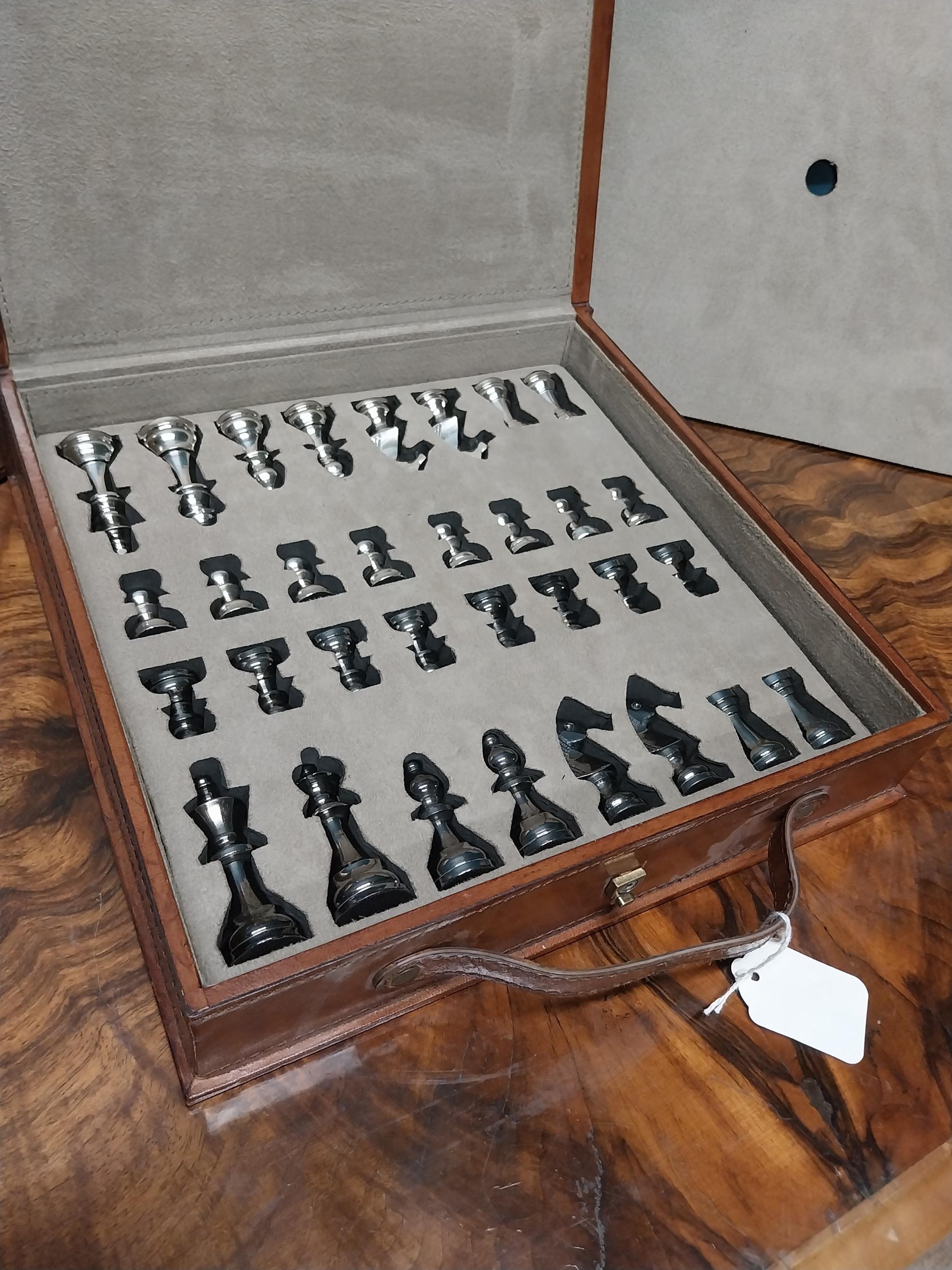 Cased leather chess set. - Image 3 of 5