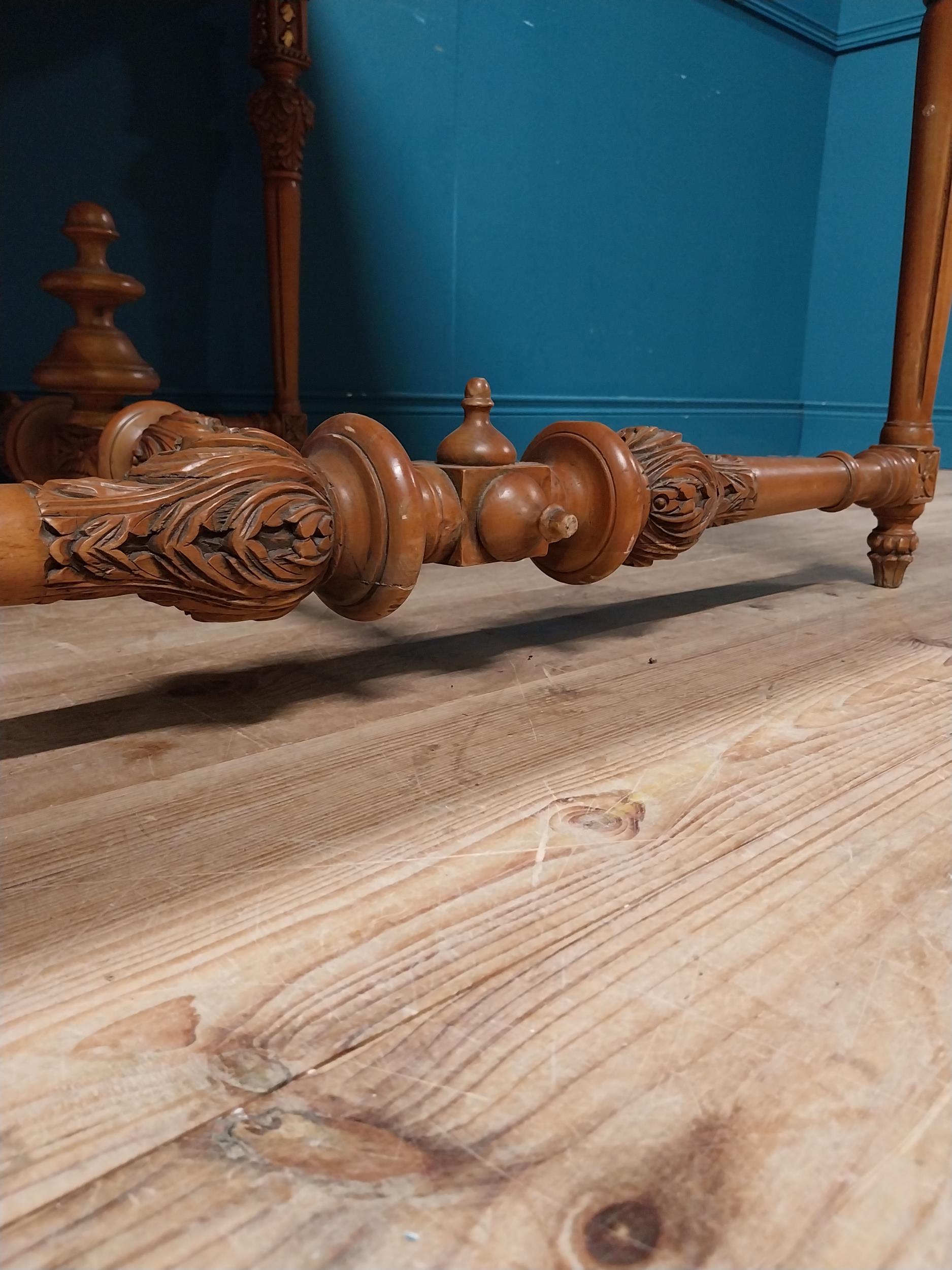 Walnut and partial gilt centre table with marble top raised on carved turned legs {87 cm H x 104 - Image 6 of 9